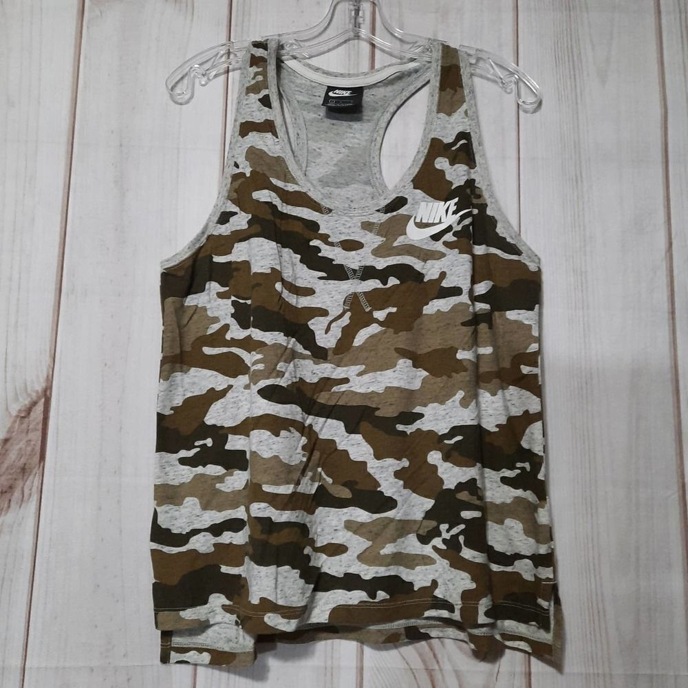 Nike Sportswear Womens Camo Racerback Tank Top Brown‎ Green Large Gym Active